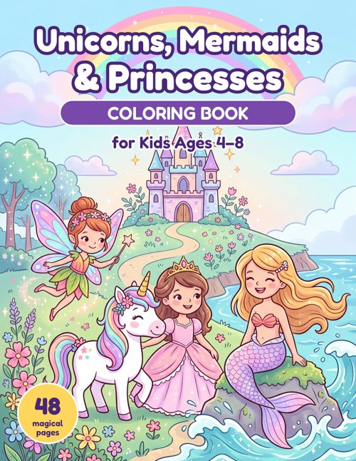 Unicorns, Mermaids & Princesses Coloring Book